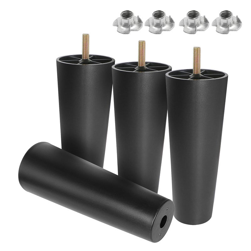 Masendelk 7 inch Plastic Furniture Legs, Round Tapered Table Legs Black Sofa Legs Replacement Legs with M8 Hanger Bolts for Couch Table Sofa, Pack of 4 - Image 1